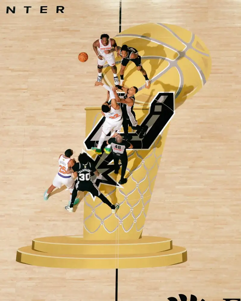 PG电子官方网站-NBA官方晒本场比赛球场中央跳球鸟瞰图：总决赛正在进行中